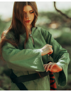 Medieval blouse in linen model Galatea, green color 2