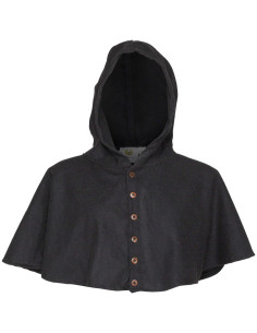 Medieval wool hoodie model Notker, black color 2