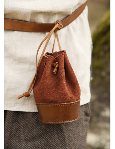 Medieval charity bag, brown leather