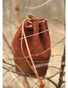 Medieval charity bag, brown leather 2