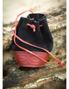 Medieval coin purse in black-red embossed
