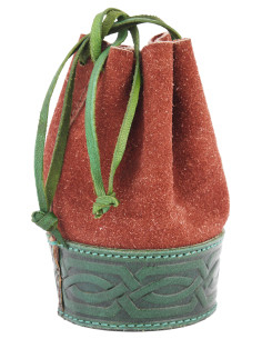 Medieval coin purse bag in embossed brown-green