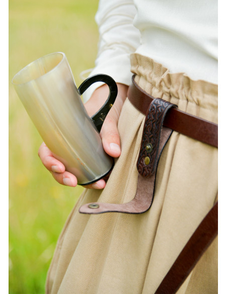 Medieval leather jug holder, brown color