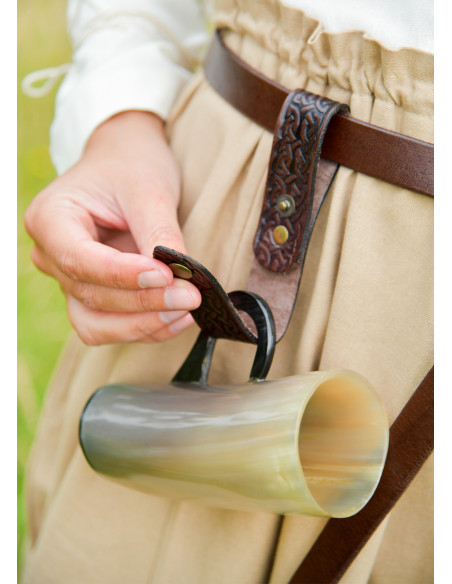 Medieval leather jug holder, brown color