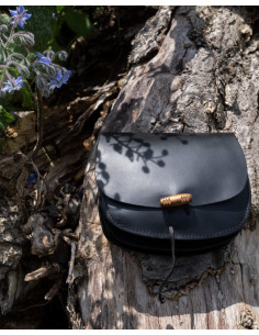 Double medieval leather bag model Hrothgar, black color