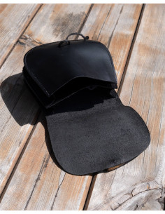 Double medieval leather bag model Hrothgar, black color 2