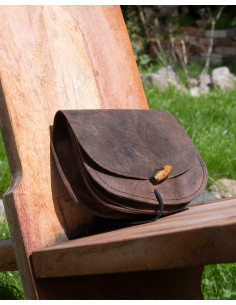 Double medieval leather bag model Hrothgar, brown color