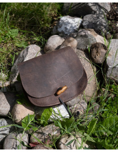 Double medieval leather bag model Hrothgar, brown color 2