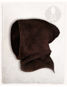 Medieval suede hood in Bron model, brown color