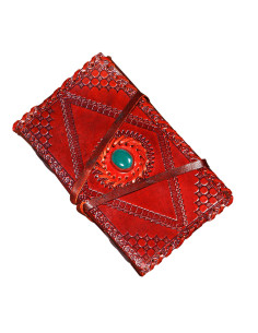 Medieval diary with leather and stone cover, red color