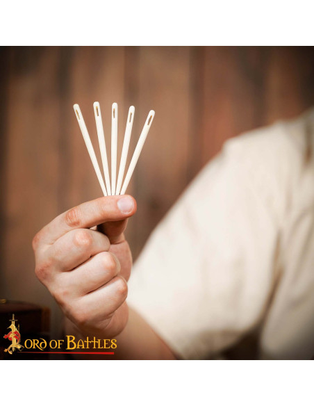 Set of 5 hand-carved bone needles (9...
