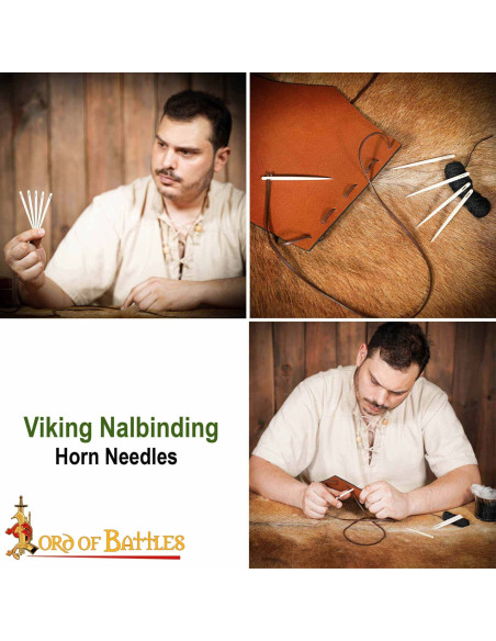 Set of 5 hand-carved bone needles (9...