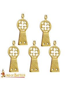 Set of 5 brass tips for belt, Clover design