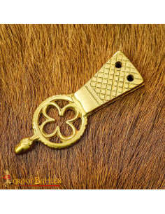 Set of 5 brass tips for belt, Clover design 2