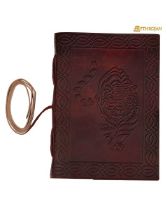 Medieval diary with leather cover featuring a tiger design