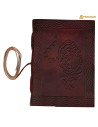Medieval diary with leather cover featuring a tiger design