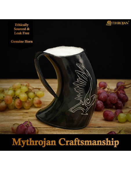 Medieval mug for drinking, raven...