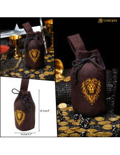 Medieval money pouch in wool with lion design, brown color 2