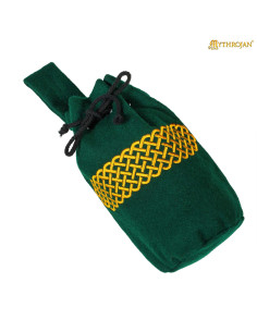 Medieval wool embroidered belt bag, green color