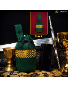 Medieval wool embroidered belt bag, green color 2