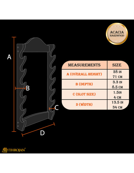 Wooden wall mount to hang up to 6 swords