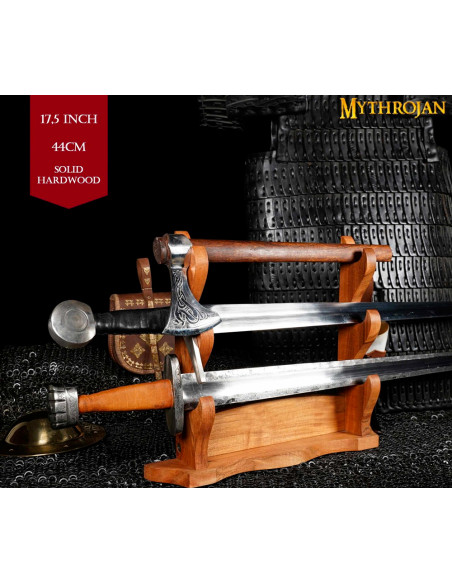 Wooden desktop support to hang 3 katanas