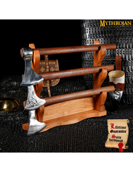 Wooden desktop support to hang 3 katanas