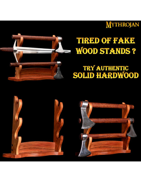 Wooden desktop support to hang 3 katanas