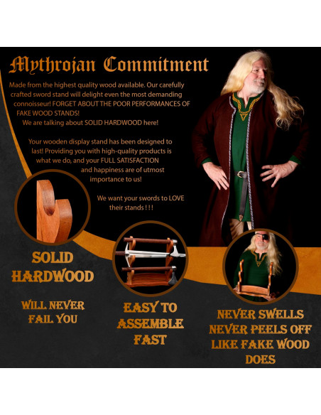 Wooden desktop support to hang 3 katanas