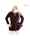 Unisex Viking Tunic in cotton with embroidered collar, brown color