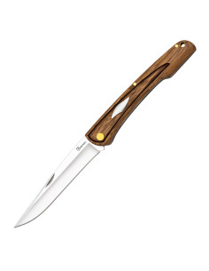 Zebra wood field pocket knife, piston lock