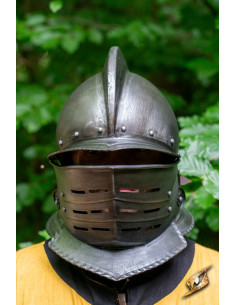 Burgundy Helmet with Visor in Blackened Steel