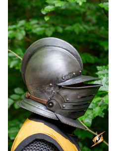 Burgundy Helmet with Visor in Blackened Steel 2
