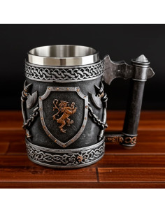 Medieval ornamental resin cup with axe and shield design