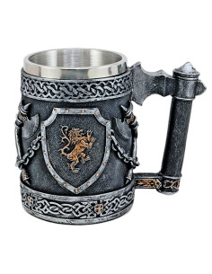 Medieval ornamental resin cup with axe and shield design 2
