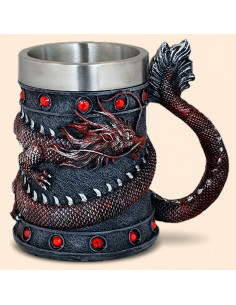 Medieval ornamental resin cup with dragon design