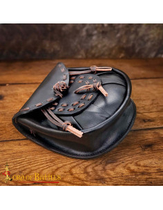 Medieval leather fanny pack bag with tassels, black 2