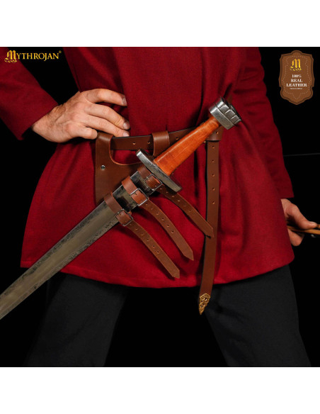 Renaissance-style brown leather belt,... Renaissance-style brown leather belt,...