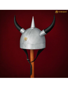 Viking helmet with horns and lion badge 2