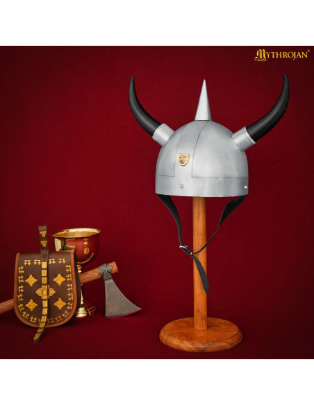 Viking helmet with horns and lion badge