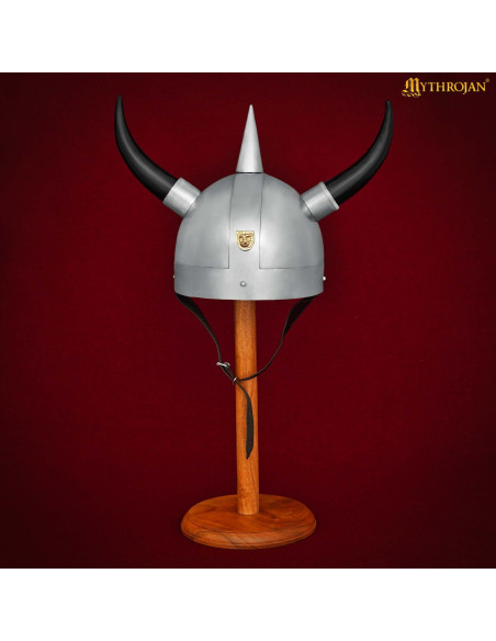 Viking helmet with horns and lion badge
