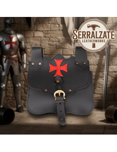 Medieval leather bag model Crossed, black color 2