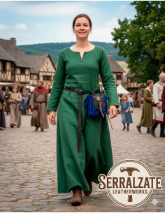 Medieval leather alms bag model Sky, blue color 2