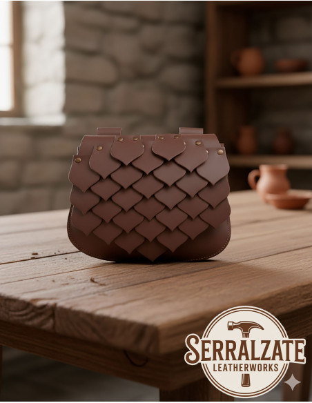 Medieval dragon scale leather bag, brown
