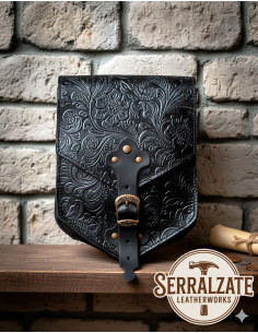 Medieval belt bag with embossed Robert, black color