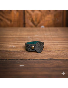 Celtic Lugh Leather Ring - Green 2