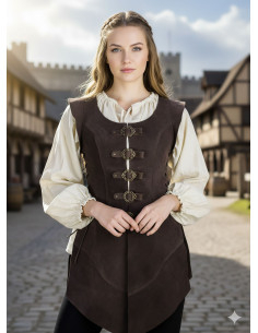 Long medieval leather jerkin Julienne, brown