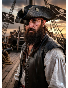 Black Tricorn Pirate Hat, Deluxe