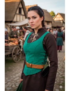 Medieval leather bodice model Granada - Green 2