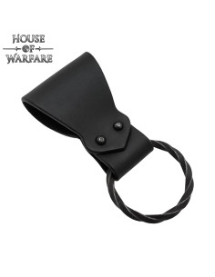 Leather holder with braided ring, black color 2